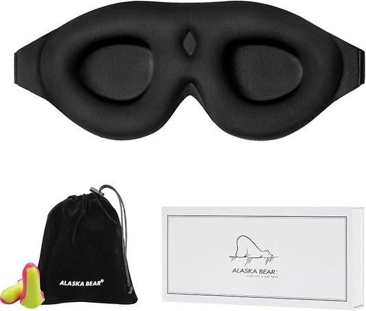 ALASKA BEAR Sleep Mask Memory Foam Contoured Eye Cups for Women and Men, Soft 3D Blackout Eye Mask for Sleeping No Pressure on Eyelids and Eyelashes Protection, Earplugs Set, Black - Bloomnest