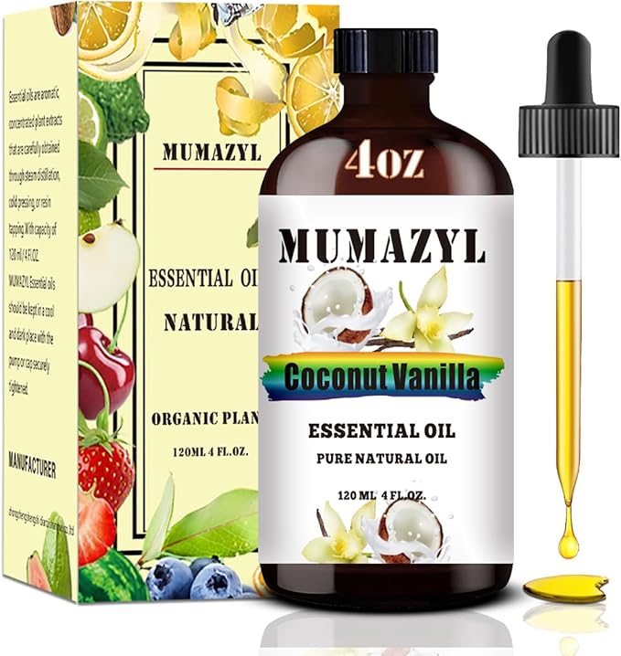 Coconut Vanilla Essential Oil, Coconut Vanilla Oil 4 Fl Oz 120ML for Diffuser Humidifier Yoga Cleaning DIY Candle Soap Making Essential Oils - Bloomnest