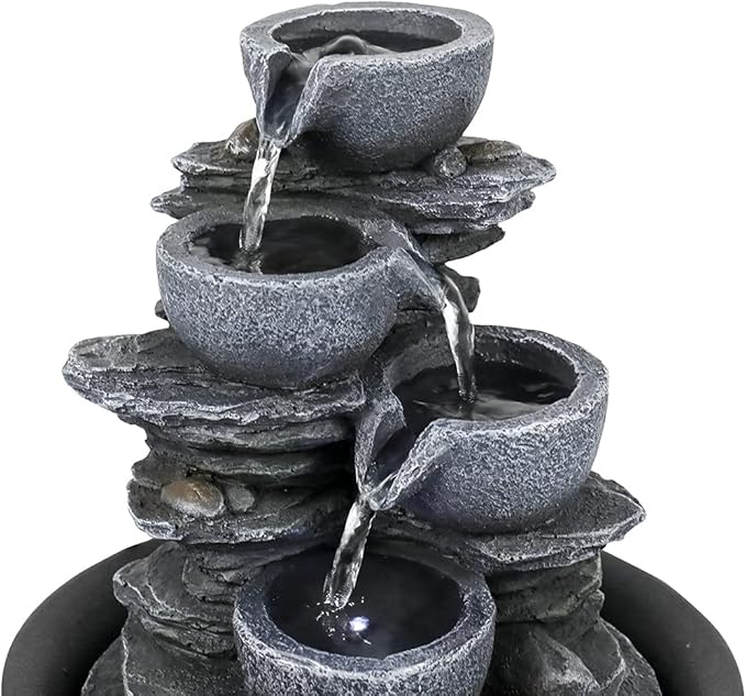 10.6inch Rock Indoor Water Fountain Zen Meditation Tabletop Fountain with LED Light for Home Office Bedroom