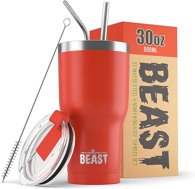 Beast 30 oz Tumbler Stainless Steel Vacuum Insulated Coffee Ice Cup Double Wall Travel Flask (Ladybug Red) - Bloomnest