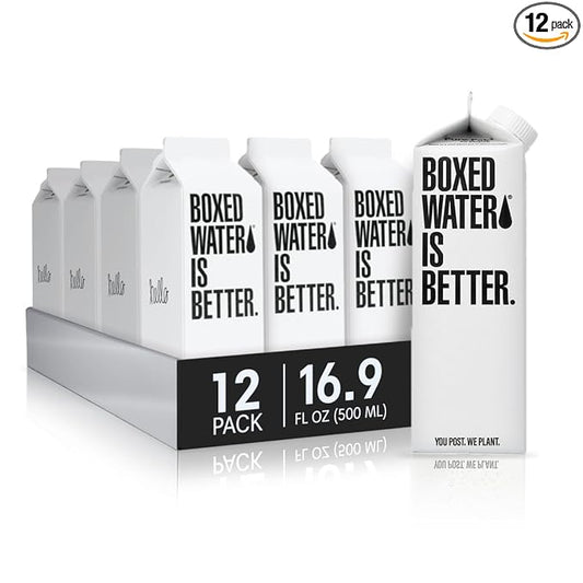 Boxed Water 16.9 oz. (12 Pack) – Purified Drinking Water in Plant-Based Cartons – BPA-Free, Refillable, Reusable – More Sustainable than Premium Plastic Bottles - Bloomnest