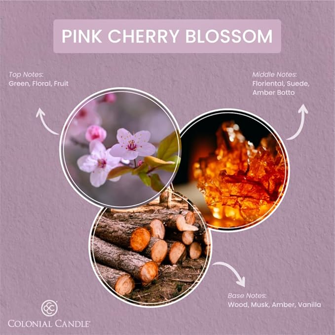 Colonial Candle Pink Cherry Blossom Scented Jar Candle, 2 Wick, 3.5 oz, Mottled Wax Candle - Bloomnest