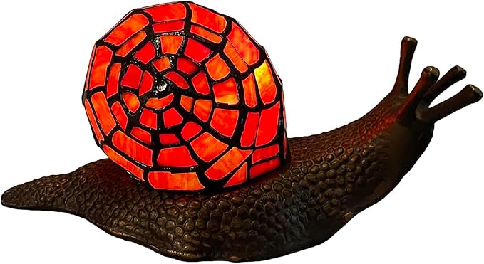 Bieye L10989 Land Snail Tiffany Style Stained Glass Accent Table Lamp for Home Decoration (Red, 10" D x 5" W x 5" H) - Bloomnest