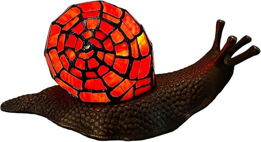 Bieye L10989 Land Snail Tiffany Style Stained Glass Accent Table Lamp for Home Decoration (Red, 10" D x 5" W x 5" H) - Bloomnest