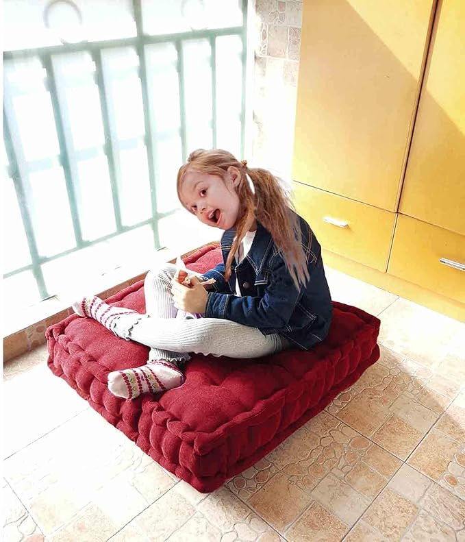 Verpert Floor Pillow 25x25 Inch, Square Meditation Cushion Floor Seating for Adults, Oversized Tufted seat Cushion Reading Nook for Kids, Yoga Meditation Pillow for Sitting on Floor Maroon