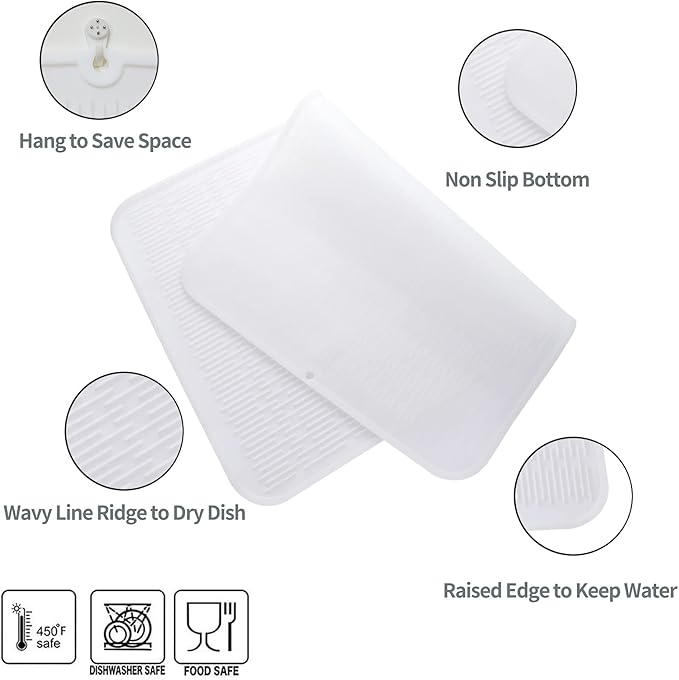 Silicone Dish Drying Mat for Multiple Usage,Easy clean,Eco-friendly,Heat-resistant Silicone Mat for Kitchen Counter or Sink,Refrigerator or Drawer Liner Translucent 3XL 28 inches x 18 inches - Bloomnest