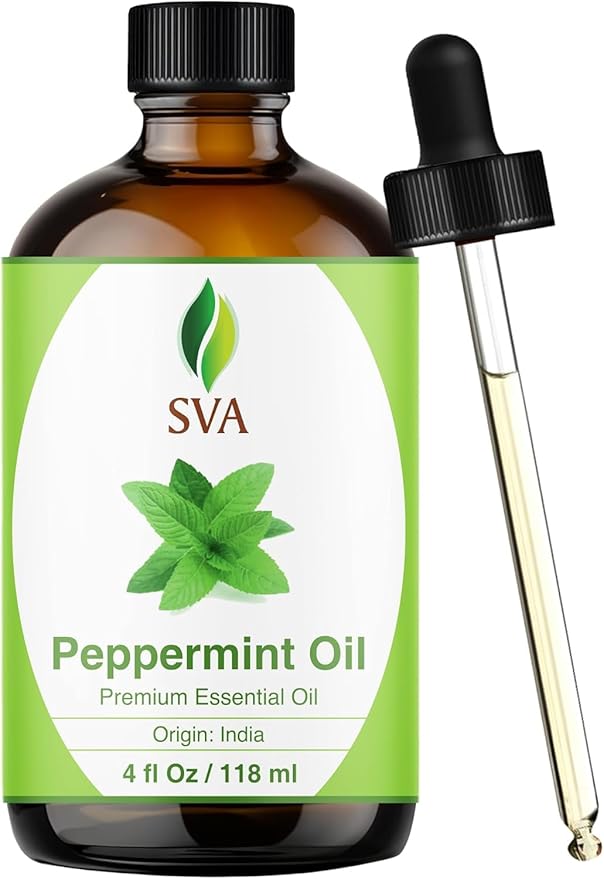 SVA Peppermint Essential Oil – 4 Fl Oz – 100% Natural Peppermint Oil - for Diffuser, Hair Care, Face, Skin Care, Aromatherapy, Scalp and Body Massage, Soap and Candle Making - with Dropper - Bloomnest
