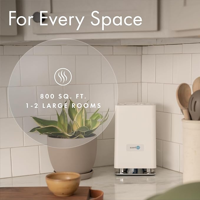 ScentAir Whisper Home | White Diffuser Machine, Scents up to 800 Sq. Ft Room, Compatible with Alexa & Google, WiFi & Bluetooth Enabled - ScentAir Cartridge Golden Bamboo