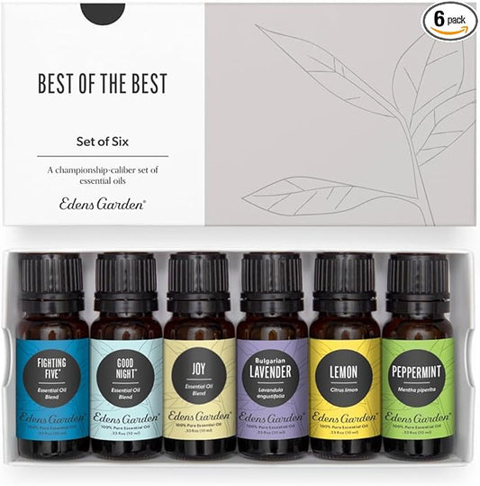 Edens Garden Essential Oils Best of The Best 6 Set – 100% Pure Therapeutic Grade Aromatherapy Oil: Fighting Five, Good Night, Joy, Lavender, Lemon & Peppermint - for Diffusers & Home, 10 ml/ 6 Pack - Bloomnest