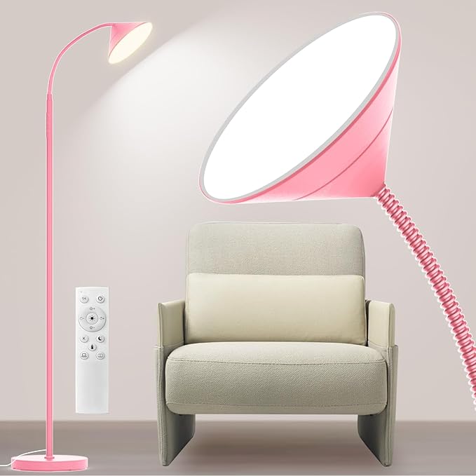 Floor Lamp, 18W Upgraded Bright LED Floor Lamps for Living Room Bedroom with Gooseneck Stepless Dimming & Color 76inch Tall Standing Lamp with Remote & Touch Control Work with Smart Plug (Pink) - Bloomnest