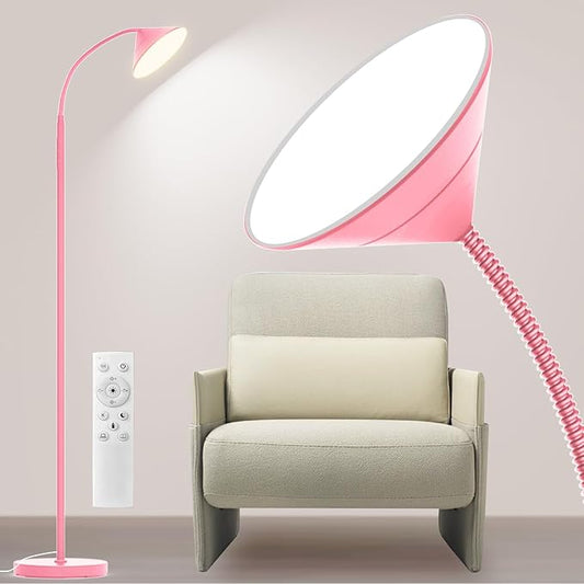 Floor Lamp, 18W Upgraded Bright LED Floor Lamps for Living Room Bedroom with Gooseneck Stepless Dimming & Color 76inch Tall Standing Lamp with Remote & Touch Control Work with Smart Plug (Pink) - Bloomnest