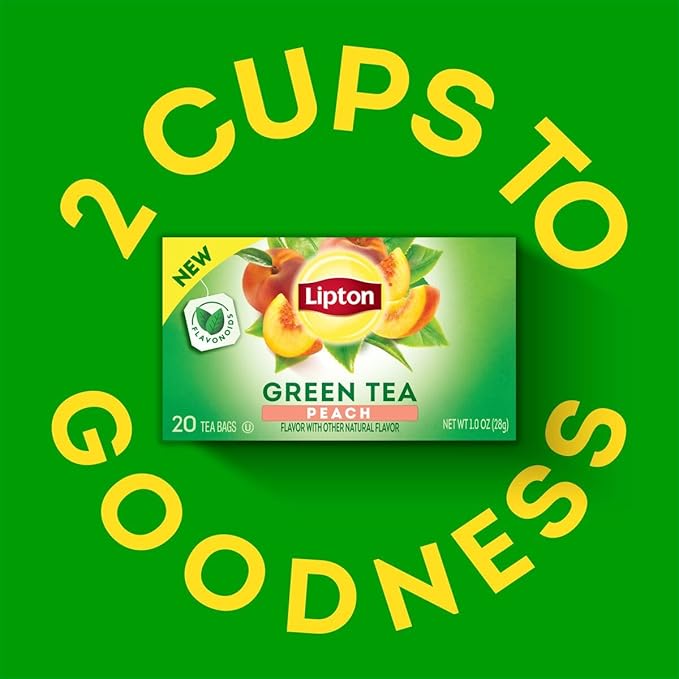 Lipton Green Tea Bags, Peach | 20 Tea Bags | Pack of 3 | With Caffeine | With Flavonoids - Bloomnest