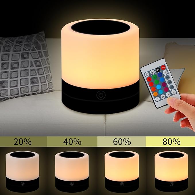 Nursery Night Light for Kids, USB Rechargeable Small Desk Lamp,13 RGB Colors & 4 Brightness & 1 Remote, Touch Bedside Cordless Table Lamp, Portable Night Lamp for Bedroom Living Room (2 Pack Black) - Bloomnest