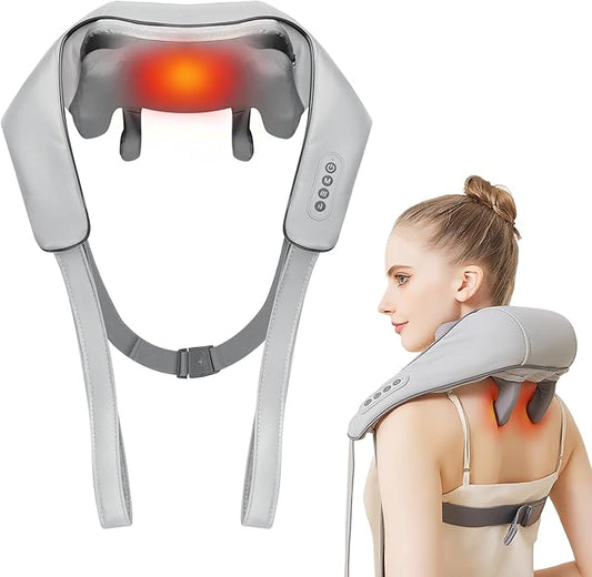 Cordless Shiatsu Neck and Shoulder Massager with Heat – 6D Kneading Massage, Deep Tissue Pain Relief for Trapezius, Rechargeable, Brushless Motor - Bloomnest