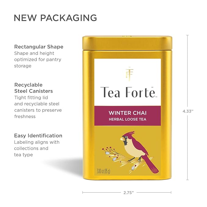 Tea Forte Winter Chai Premium Loose Leaf Caffeine-Free Herbal Tea Blend Canister, Makes 35-50 Cups - Bloomnest