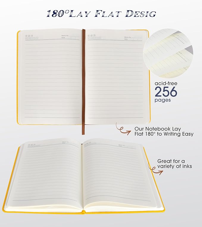 Lined Journal Notebook for Women Men,256 Pages A5 Hardcover Leather Journals for Writing,Travel,Business,Work & School,College Ruled Notebooks for Note Taking,Diary Notepad 5.7"×8.3" yellow - Bloomnest