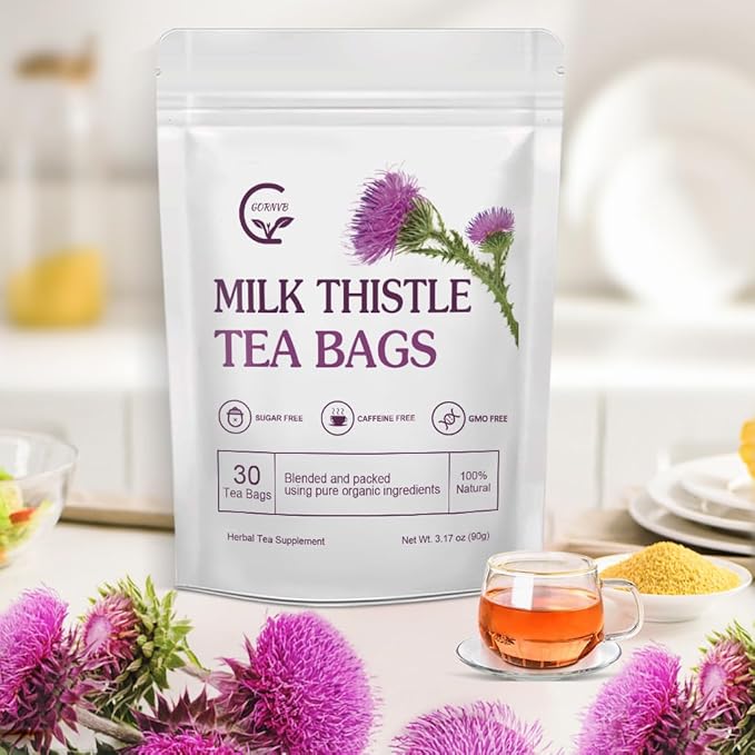 Organic Milk Thistle Tea Bags, Liver Support Herbal Tea, Caffeine Free, 30 Tea Bags - Bloomnest