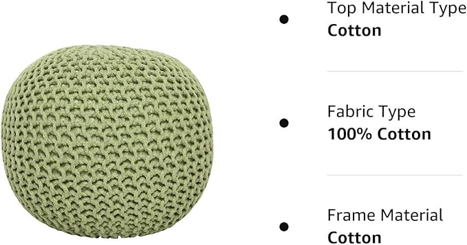 REDEARTH · Round Pouf Foot Stool Ottoman - Cotton Knitted Cord Boho Pouffe - Cable Poof Filled Footrest Stuffed for Living Room - Nursery - Bedroom - Patio - Lounge (19.5"x19.5"x14") - Kiwi - Bloomnest