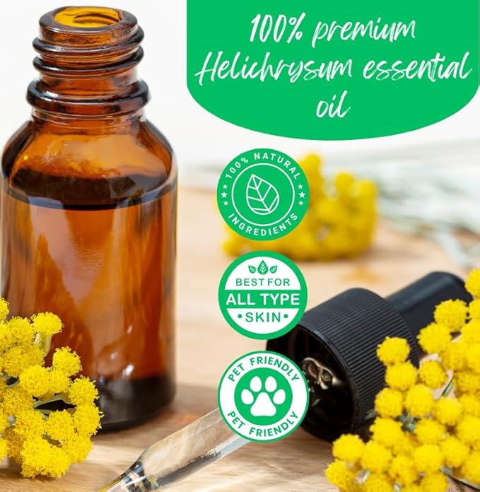 GreenHealth Helichrysum Essential Oil – 5 ml – 100% Pure & Natural – Therapeutic Grade – Amber Glass Bottle with Euro Dropper Greenals