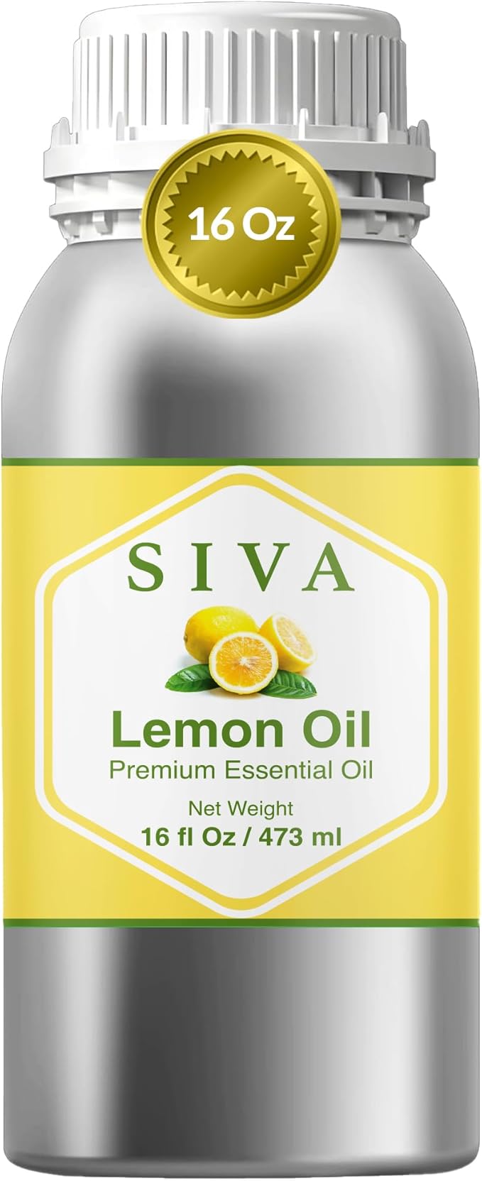 Siva Lemon Essential Oil - 16 Fl Oz – 100% Natural Lemon Oil - for Diffuser, Face, Skin Care, Aromatherapy, Hair Care, Scalp and Body Massage SIVAOrganics