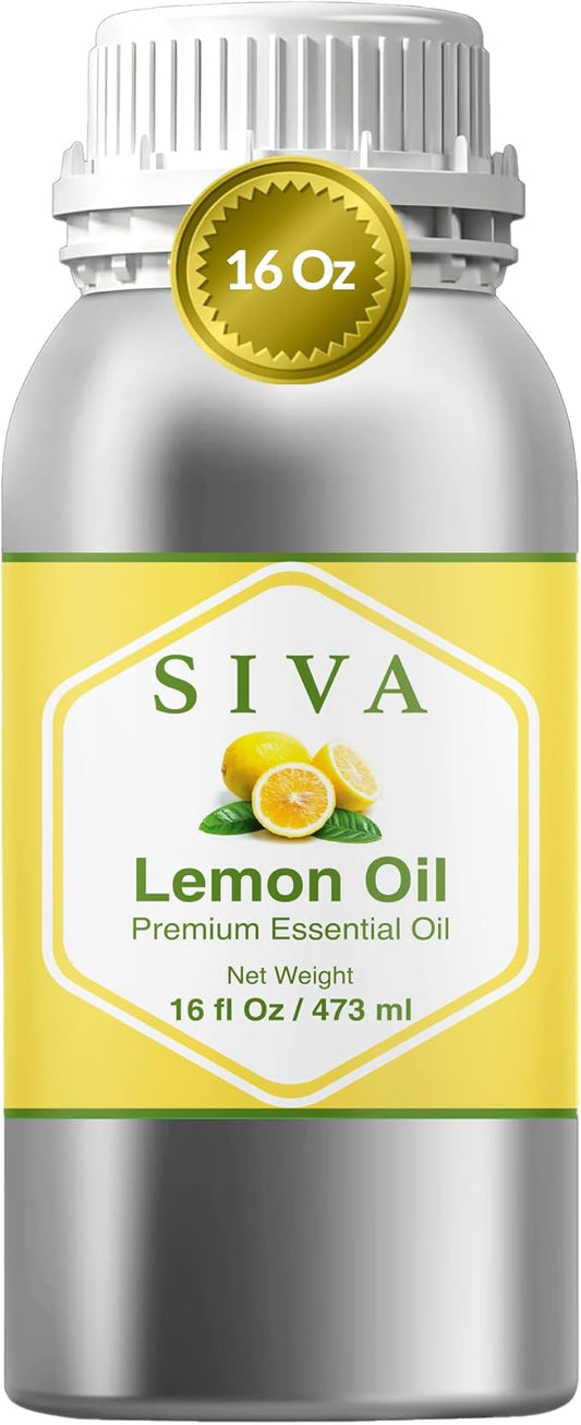 Siva Lemon Essential Oil - 16 Fl Oz – 100% Natural Lemon Oil - for Diffuser, Face, Skin Care, Aromatherapy, Hair Care, Scalp and Body Massage SIVAOrganics