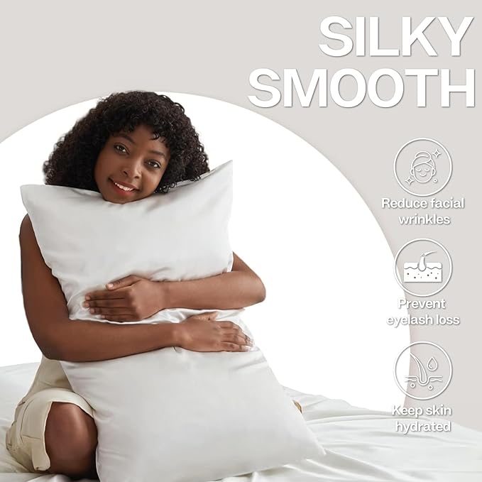 MR&HM Satin Pillowcase for Hair and Skin, Silk Satin Pillowcase 2 Pack, Queen Size Pillow Cases Set of 2, Silky Pillow Cover with Envelope Closure (20x30, Ivory) - Bloomnest
