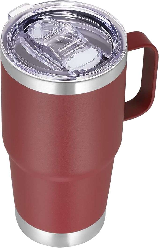 VEGOND 20 oz Tumbler with Handle Lid and Straw, Stainless Steel Insulated Travel Coffee Mug Spill Proof Double Wall Metal Tumbler Cup Keeps Drink Hot and Cold, Wine Red 1 Pack - Bloomnest