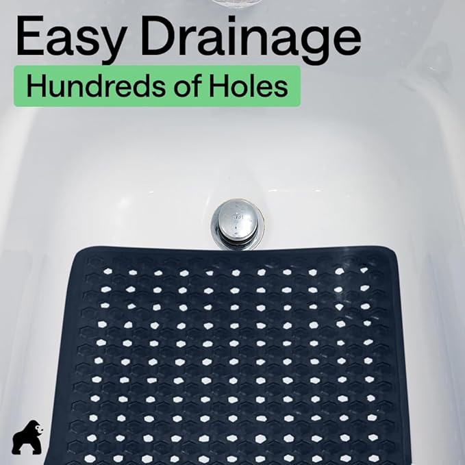 GORILLA GRIP Patented Bath Tub Shower Mat, Machine Washable Bathtub Floor Liner Mats, Suction Cups and Drain Holes to Keep Tubs Clean, Soft on Feet, Bathroom Essentials, 35x16 Inch, Navy Opaque - Bloomnest