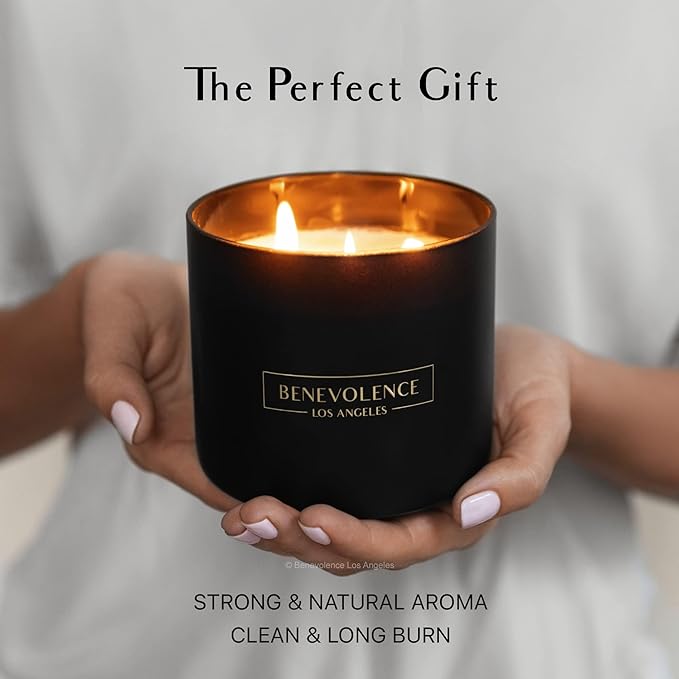 Benevolence LA 3 Wick Candle, Bergamot & Jasmine Large Christmas Scented Candles | Soy Candles | Holiday Candle Gifts for Women and Men | Home Fragrance | Aromatherapy | 14.5 Oz, 45 Hour Burn - Bloomnest