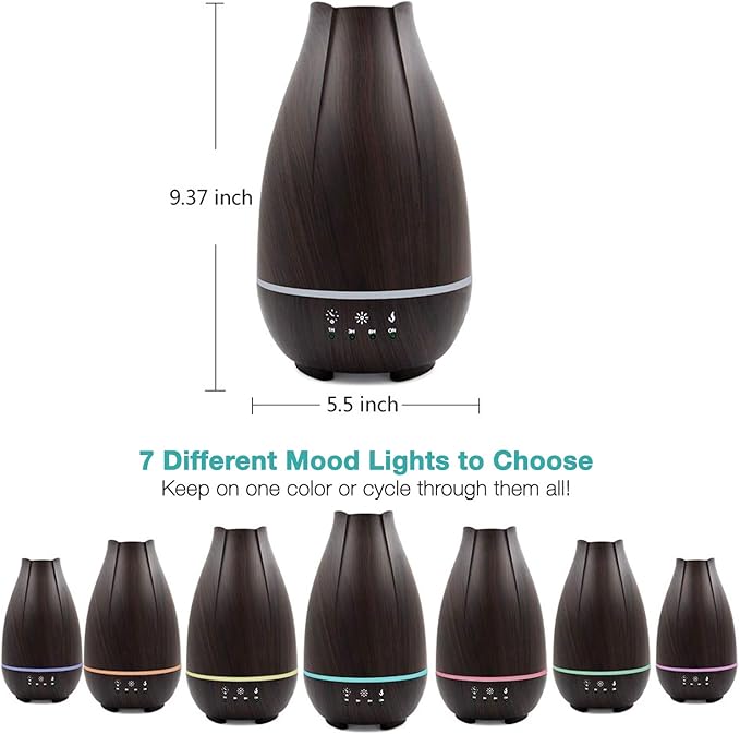 HealthSmart Essential Oil Diffuser, Cool Mist Humidifier and Aromatherapy Diffuser with 500ML Tank Ideal for Large Rooms, Adjustable Timer, Mist Mode and 7 LED Light Colors, Brown - Bloomnest