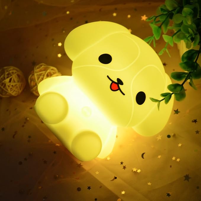 Night Lights Dog Silicone Bedside lamp for Children, Baby Nursery Light Decorative Lamps Decompression Light - Break Resistant/Eye Caring/Adjustable Brightness & Color/Time Setting - Medium - Bloomnest