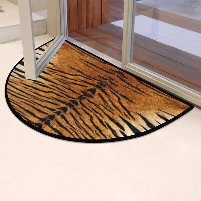 Half Round Door Mat, Tiger Print Non-Slip Half Circle Area Rug Animal Leopard Print Doormat Washable Durable Home Decor Half Moon Rug for Floor Indoor Outdoor Living Room Bedroom Kitchen Patio - Bloomnest