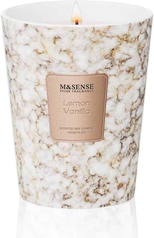 M&SENSE Sugared Lemon Zest Scented Candles for Home, Lead-free Wick Highly Scented Jar Candles, 14.1 Oz 80 Hours Lasting Burning Candles Gifts for Women, Relaxing Aromatherapy Candle for Stress Relief - Bloomnest