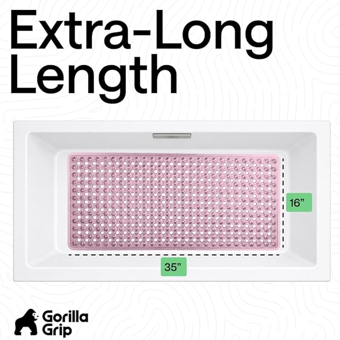 GORILLA GRIP Patented Bath Tub Shower Mat, Machine Washable Bathtub Floor Liner Mats, Suction Cups and Drain Holes to Keep Tubs Clean, Soft on Feet, Bathroom Essentials, 35x16 Inch, Clear Purple - Bloomnest