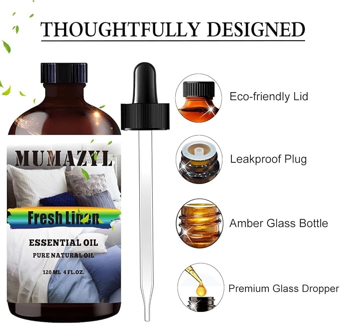 Fresh Linen Essential Oil, Fresh Linen Oil 4 Fl Oz 120ML for Diffuser Humidifier Yoga Cleaning DIY Candle Soap Making Fragrance Oils - Bloomnest