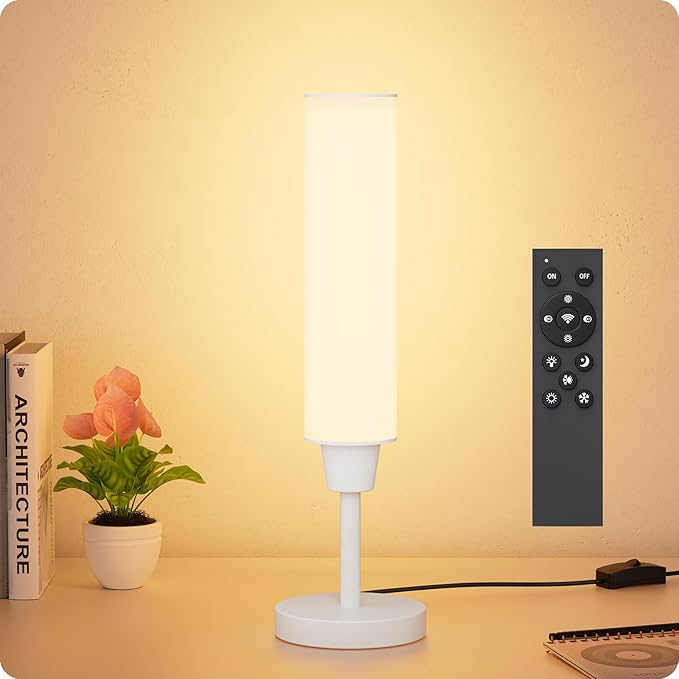 Table Lamp with Remote，Bedside Lamps for Night Stands, Nightstand Lamp with Adjustable Brightness (10%-100%) and Color Temperature (3000k-6000k),Small Lamp for Bedroom (White-Beige Linen) - Bloomnest