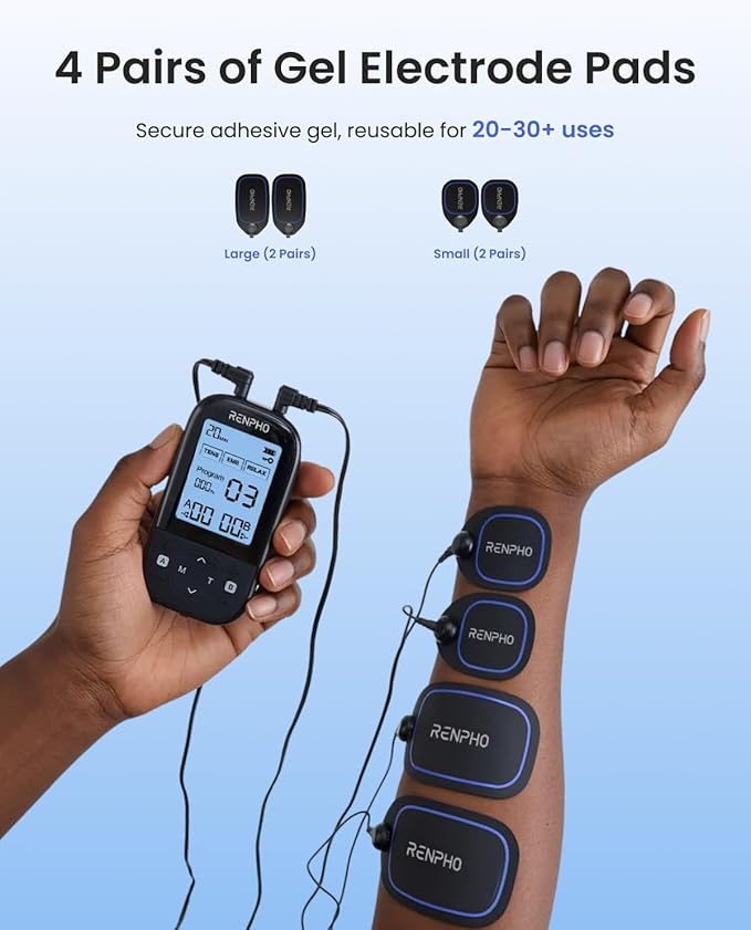 RENPHO TENS Unit Muscle Stimulator, 60 Programs EMS Unit for Back Pain Relief, Rechargeable TENS Machine with 20 Intensities, Muscle Growth Massager for Sciatica Shoulder Neck 8 Electrodes Pads RENPHO