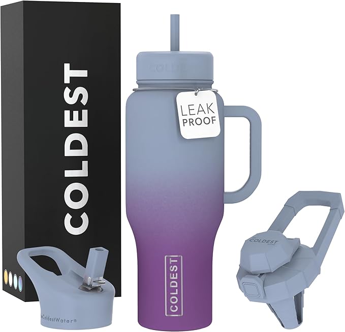 Coldest Tumbler with Handle and Straw - 100% Leak Proof Insulated Tumbler with Lid and Straw (3 Lids) - Stainless Steel Tumblers for Women & Men - Cup Holder Friendly Base, 36 oz (Monsoon) - Bloomnest
