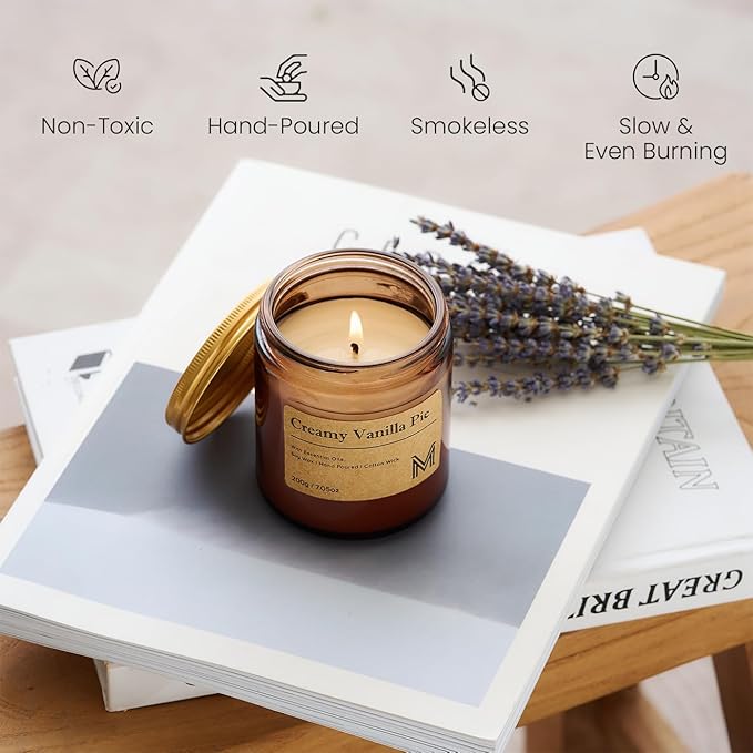 M&SENSE Creamy Vanilla Pie Candles for Home Scented Aromatherapy Candle Gift Set for Women and Men,7.05oz Soy Wax Long Lasting Amber Jar Candles Gift for Birthday Housewarming Mother's Valentine Day - Bloomnest