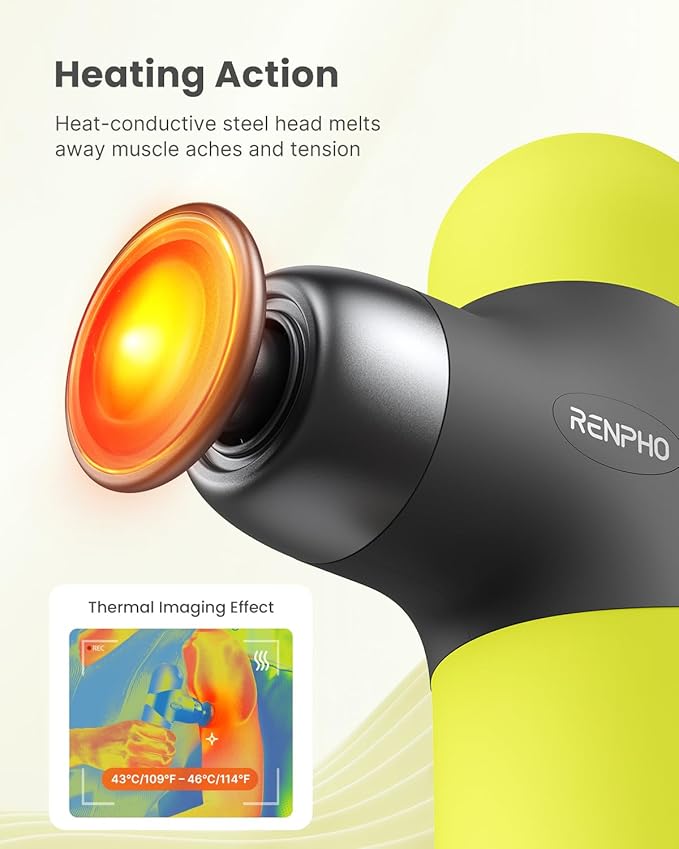 RENPHO Mini Thermal Massage Gun with Heat, Christmas Birthday Gifts for Women Men, Percussion Massager Gun Portable, Color Silicone Sleeves Travel Size with Carry Case, Neon Green - Bloomnest