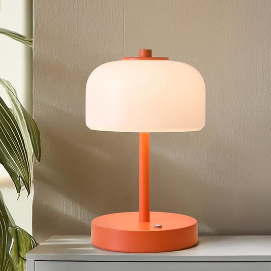 Oneach 9" Cordless Table Lamp, Orange Rechargeable Battery Operated Lamp, 3-Way Stepless Dimming Touch Lamps, Small Glass Bedside Nightstand Light for Bedroom Dining Table Living Room Shelf Decor - Bloomnest