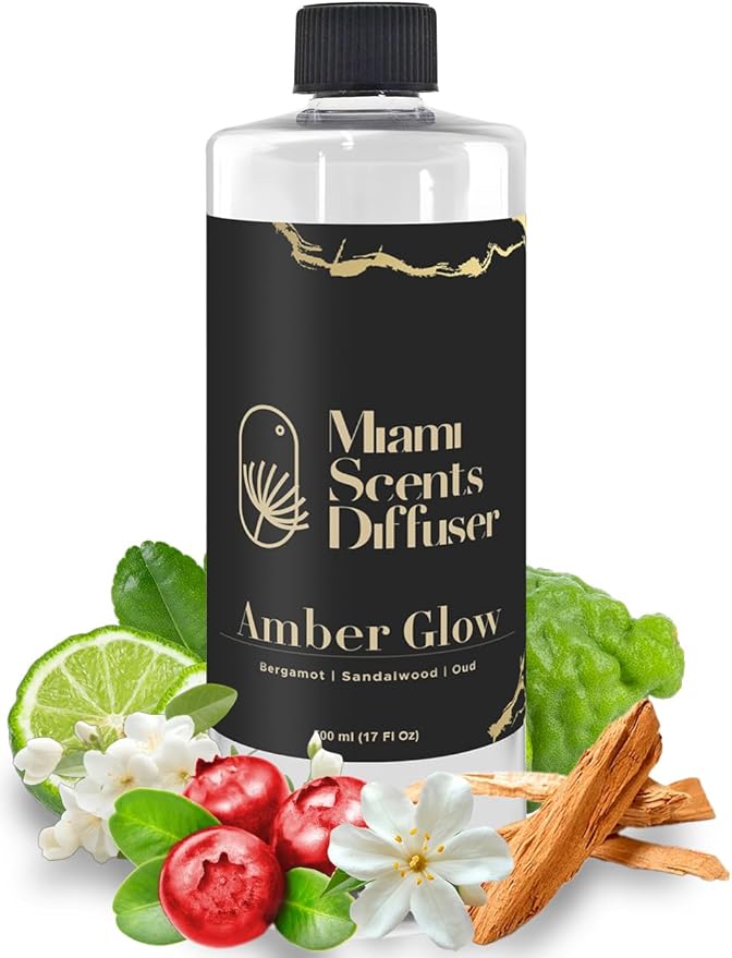 Amber Glow - Baccarat Rouge Scent Inspired by Kalesma Mykonos Hotel 17 Fl Oz-120 ml Essential Oils Aroma for Home Office Diffuser Luxury Refill Aromatherapy Fresh Blend of Bergamot, Oud and Sandalwood - Bloomnest