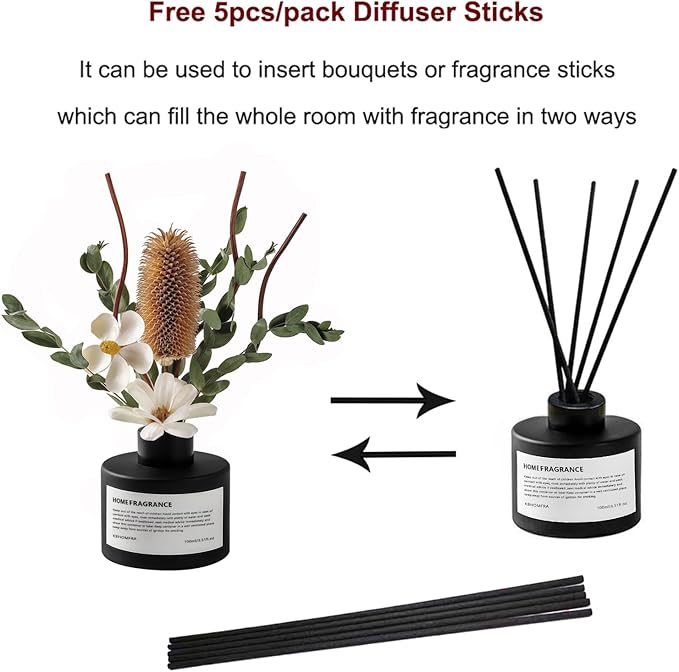 Reed Diffuser Set with Dried Flowers, 3.38fl.oz Fragrance Diffuser with Sticks, Scented Sticks Aroma Diffuser, Home & Office Décor for Air Fresheners, Bathroom (Pure White Gardenia) - Bloomnest