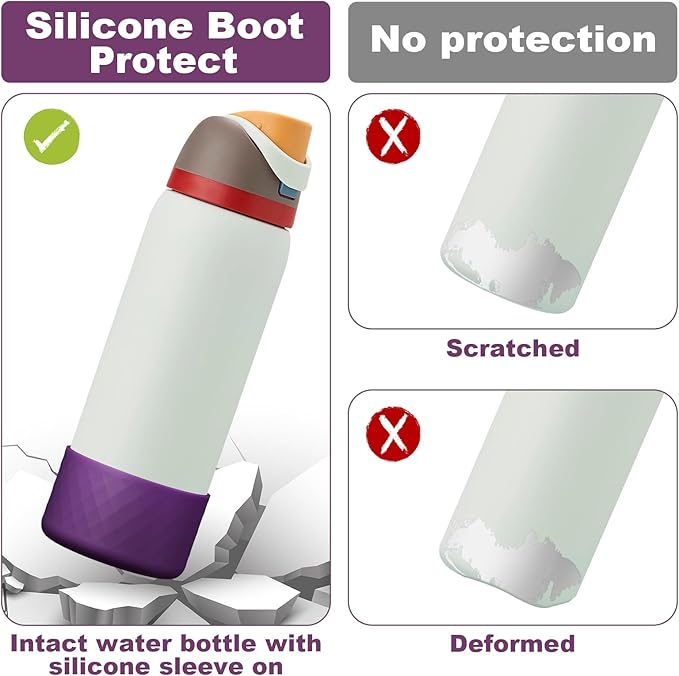 2PCS Silicone Water Bottle Boot for Owala 24oz 32oz 40oz, Anti-Slip Protective Sleeve Bottom Bumper Protector for FreeSip, Twist, and Flip Stainless Steel Water Bottles Alwenid