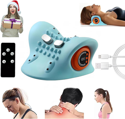 2025 New Neck Massager with Heat, Electric Neck and Shoulder Relaxation Pillow, 26° Angled Cervical Traction Device for Deep Tissue Pain Relief and Comfort