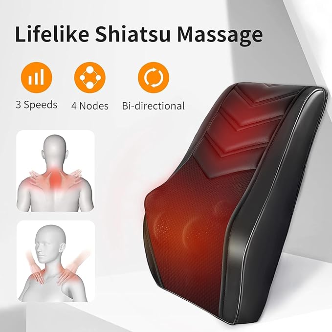 Shiatsu Neck Massager with Heat, 3D Kneading Back Massage Pillow for Pain Relief, Massagers for Neck and Back, Shoulder, Leg, Gifts for Men Women Mom Dad, Stress Relax at Home Office and Car - Bloomnest