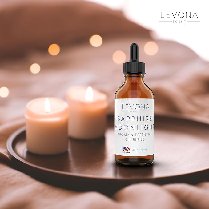 Levona Scent Essential Oils - Scents for Home, Hotel & Office Use - Perfect for Home Diffuser & Humidifiers - Aroma Fragrance Oil, Ideal for Massage, Relaxation, and Spa - Sapphire Moonlight, 120ml LEVONASCENT