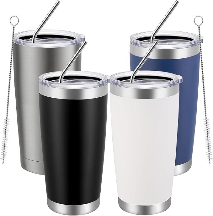 MEWAY 20oz Tumbler 4 Pack Double Wall Vacuum Insulated Travel Mug Bulk, Mix Color Stainless Steel Tumblers with Lid and Straw, Durable Powder Coated Coffee Cups for Cold & Hot Drinks（Mix Color, 4 - Bloomnest