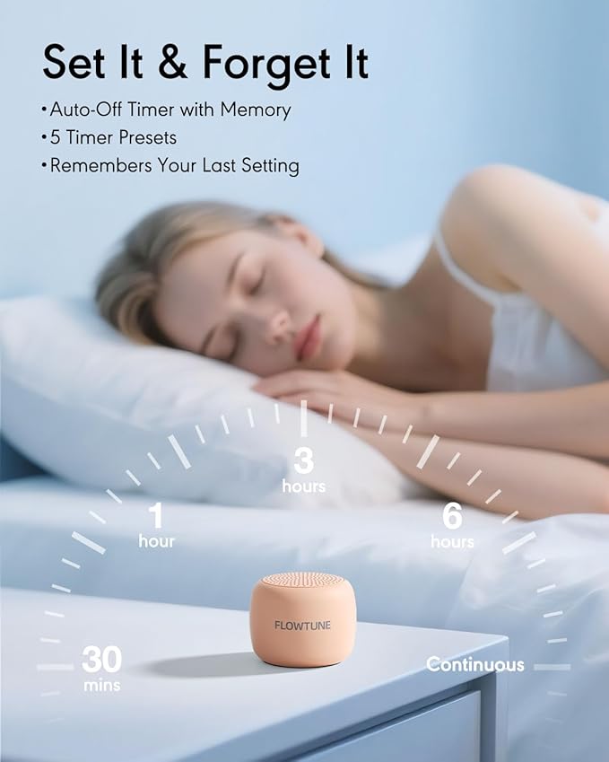Sound Machine Flowtune White Noise Machine for Baby Adults, Mini Portable Sound Machine for Travel, 6H Timer, 18 Soothing Sleep Sounds Gift (Peach) - Bloomnest