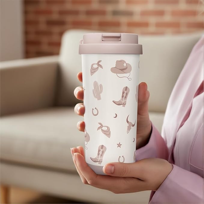 Cowgirl Tumbler - Stainless Steel 2-in-1 Lid Coffee Tumbler 18 oz, Insulated Western Travel Mug Gift for Women Girls Mother, Birthday Christmas - Bloomnest